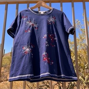 SAG HARBOR Womens Top Size XL Color Navy With Red & White Stitching Design